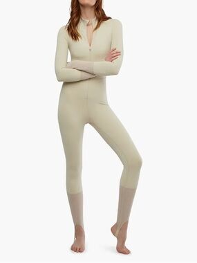 Weworewhat Zip Front Stirrup Jumpsuit Off White Sz S $188